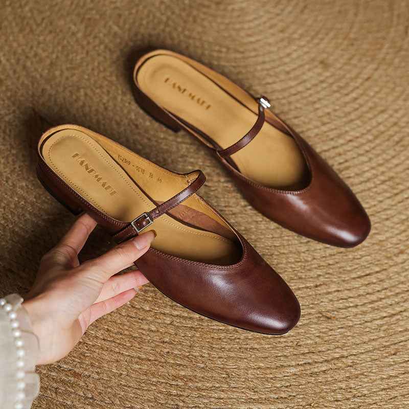 Sofia Amoretti Leather Flats with Buckle Strap