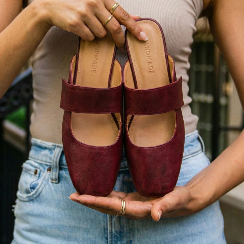 Sofia Amoretti Leather Mule Flats with Wide Strap