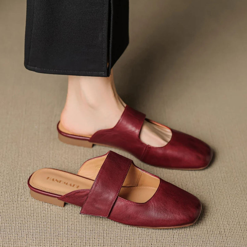 Sofia Amoretti Leather Mule Flats with Wide Strap
