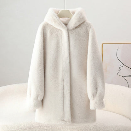 Sofia Amoretti Mid-Length Hooded Faux Coat