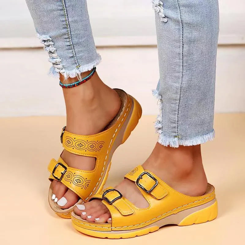 Sofia Amoretti Open-Toe Sandals with Adjustable Buckles