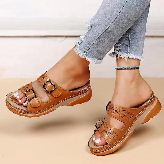 Sofia Amoretti Open-Toe Sandals with Adjustable Buckles