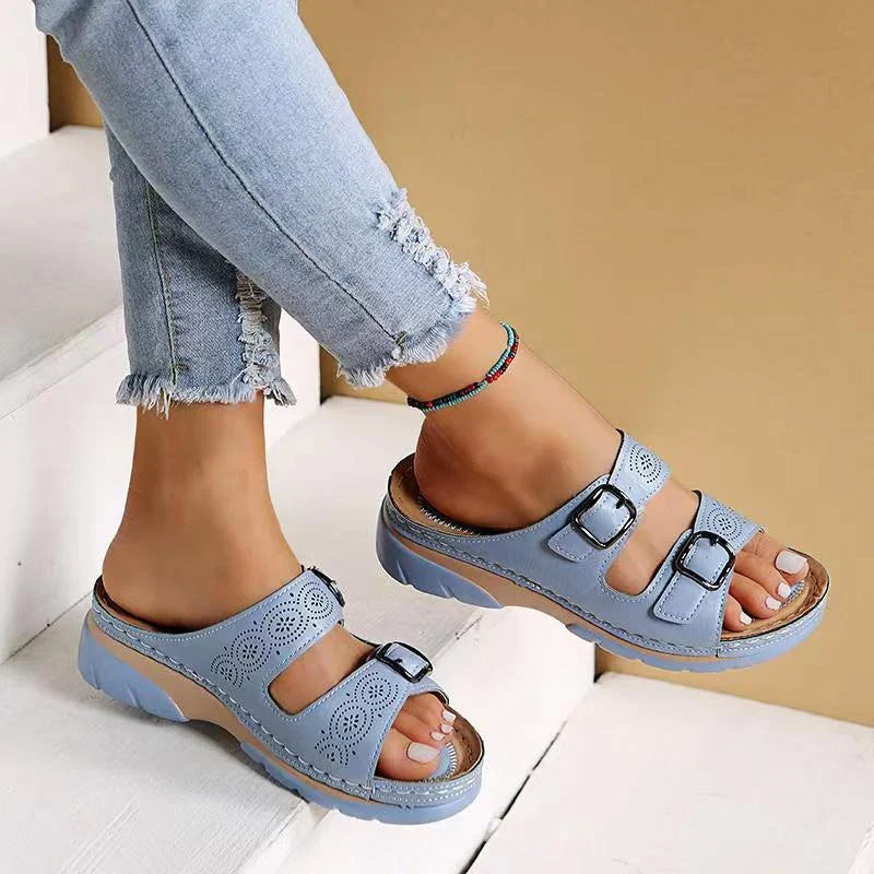 Sofia Amoretti Open-Toe Sandals with Adjustable Buckles