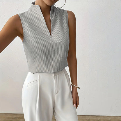 Sofia Amoretti Sleeveless Striped V-Neck Blouse