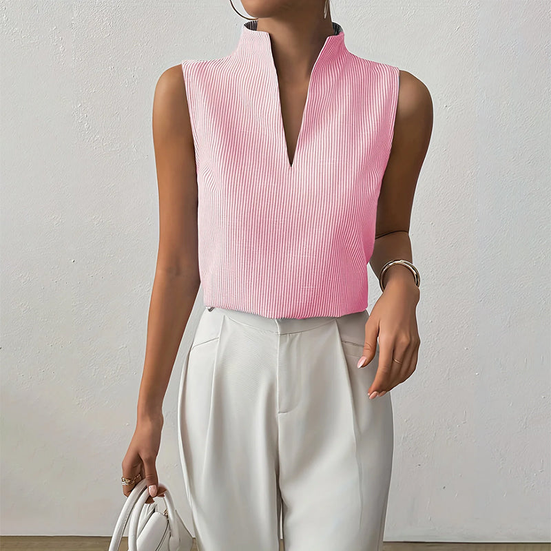 Sofia Amoretti Sleeveless Striped V-Neck Blouse