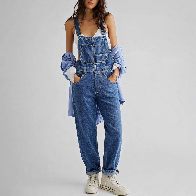 Sofia Amoretti Straight-Leg Denim Overalls