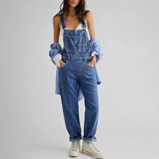 Sofia Amoretti Straight-Leg Denim Overalls