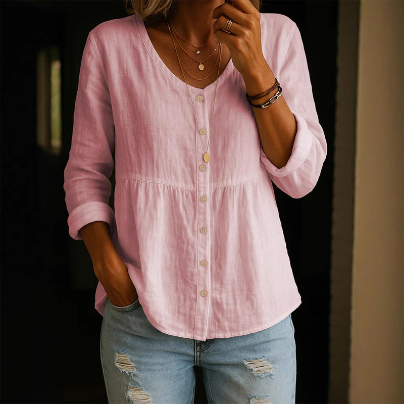 Sofia Amoretti V-Neck Shirt with Gathered Waist