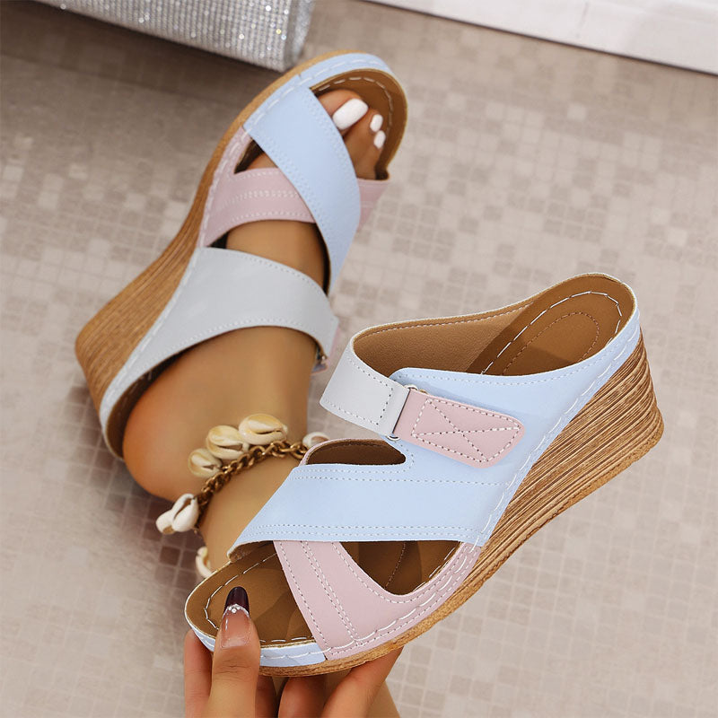 Sofia Amoretti Wedge Sandals with Cross Strap