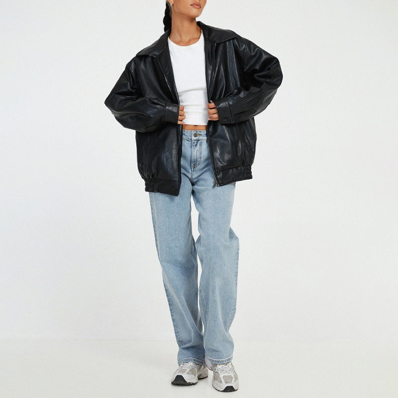 Sofia Amoretti Oversized Faux Leather Bomber Jacket