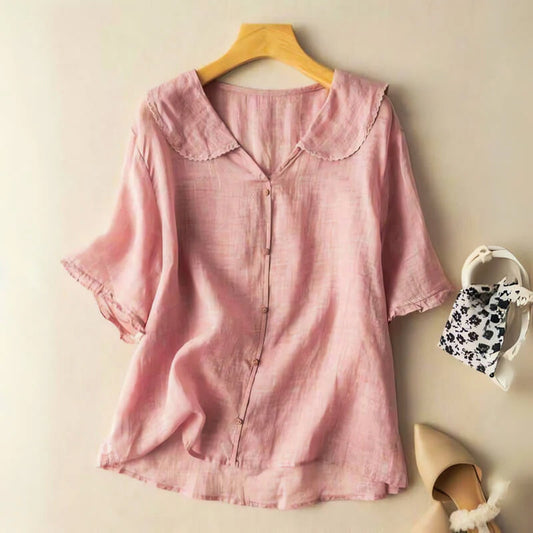 Sofia Amoretti Short-Sleeve Blouse with Lace Detail