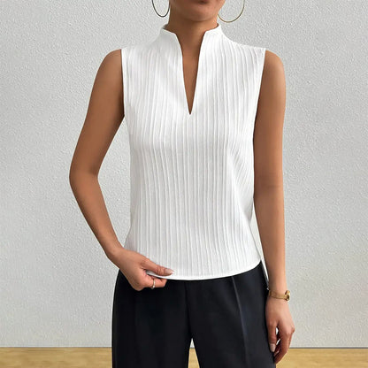 Sofia Amoretti Sleeveless Striped V-Neck Blouse