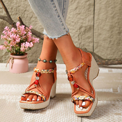 Sofia Amoretti Wedge Sandals with Beaded Strap Detail