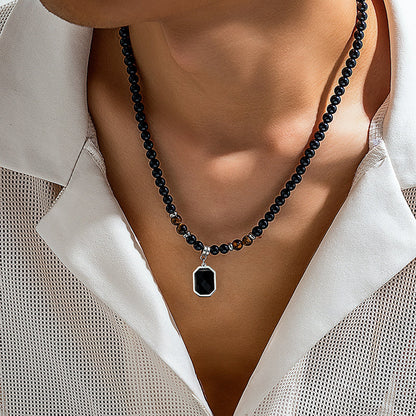 Tiger's Eye Beaded Necklace with Octagonal Pendant