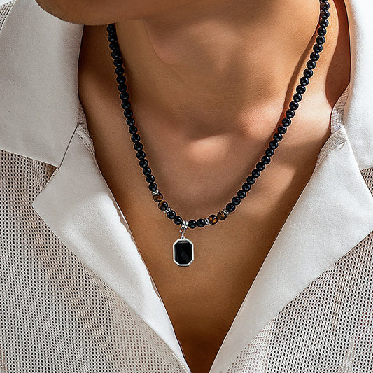 Tiger's Eye Beaded Necklace with Octagonal Pendant