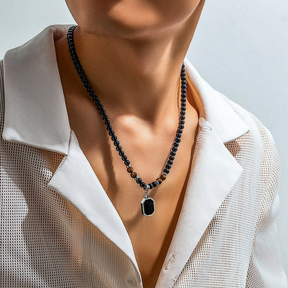 Tiger's Eye Beaded Necklace with Octagonal Pendant