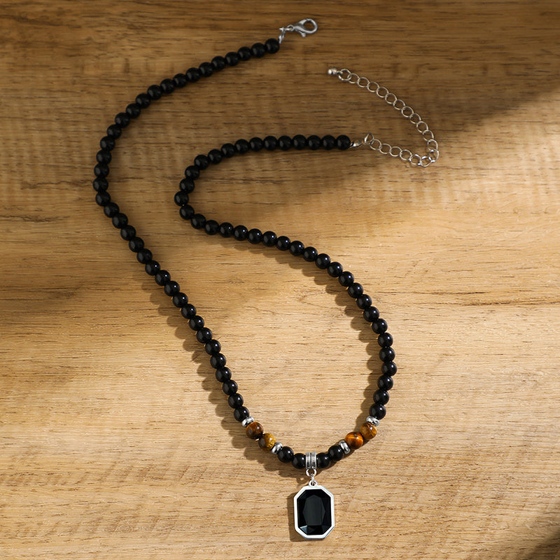 Tiger's Eye Beaded Necklace with Octagonal Pendant