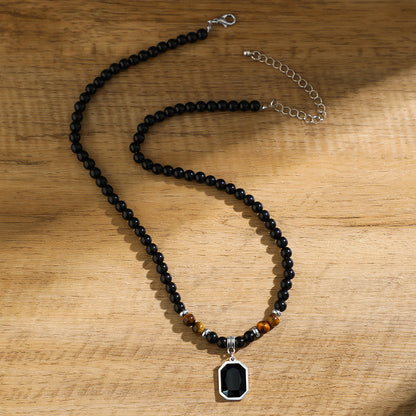 Tiger's Eye Beaded Necklace with Octagonal Pendant