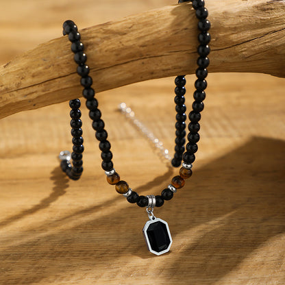 Tiger's Eye Beaded Necklace with Octagonal Pendant