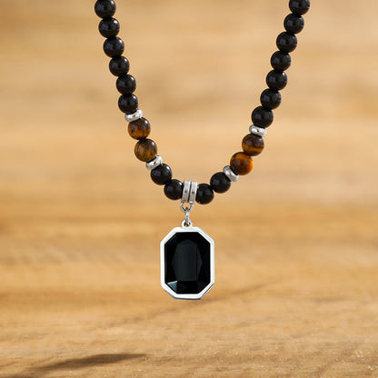 Tiger's Eye Beaded Necklace with Octagonal Pendant
