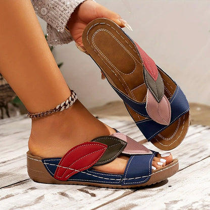 Valentina Rossi Slide Sandals with Leaf Design