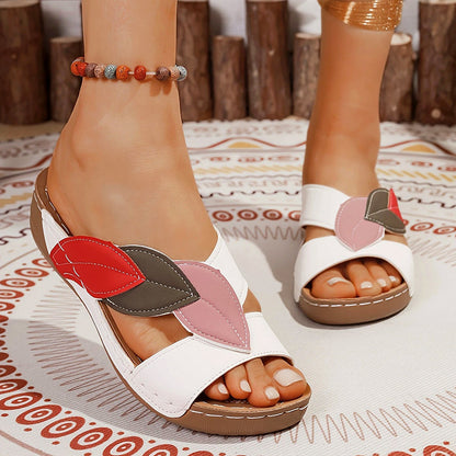 Valentina Rossi Slide Sandals with Leaf Design