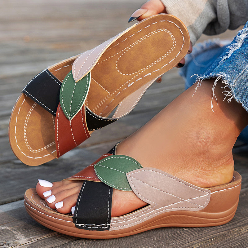 Valentina Rossi Slide Sandals with Leaf Design