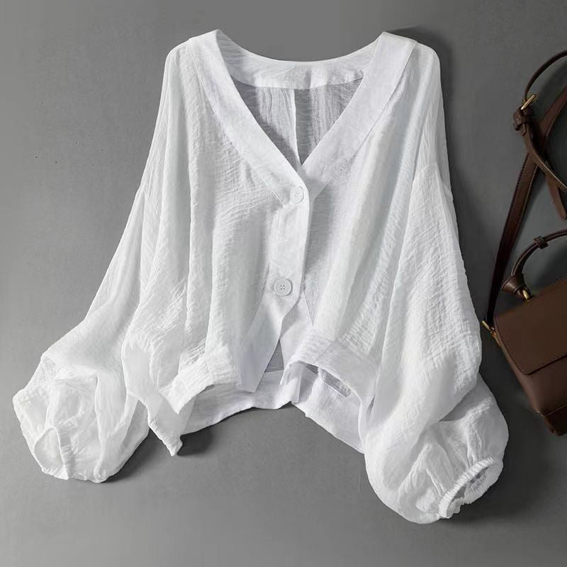 Valentina Rossi Cropped Blouse with Balloon Sleeves