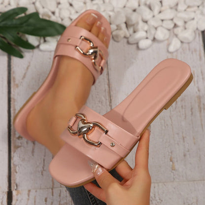 Valentina Rossi Flat Slide Sandals with Heart Detail