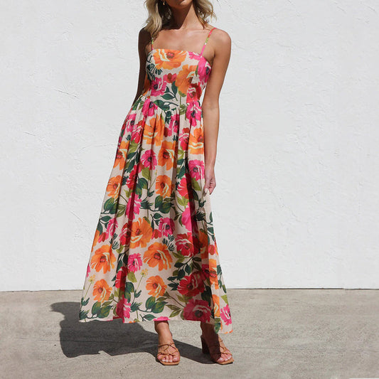 Valentina Rossi Floral Maxi Dress with Gathered Waist