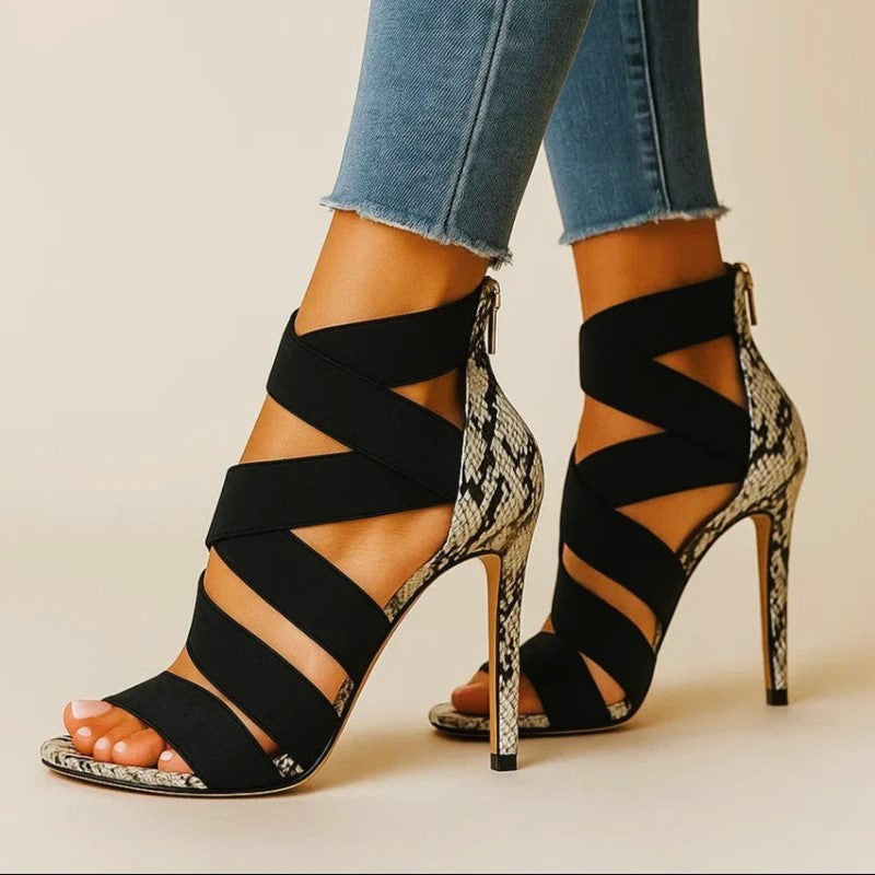 Valentina Rossi High Heel Sandals with Animal Print