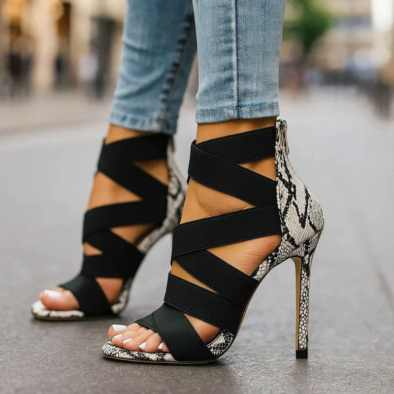 Valentina Rossi High Heel Sandals with Animal Print
