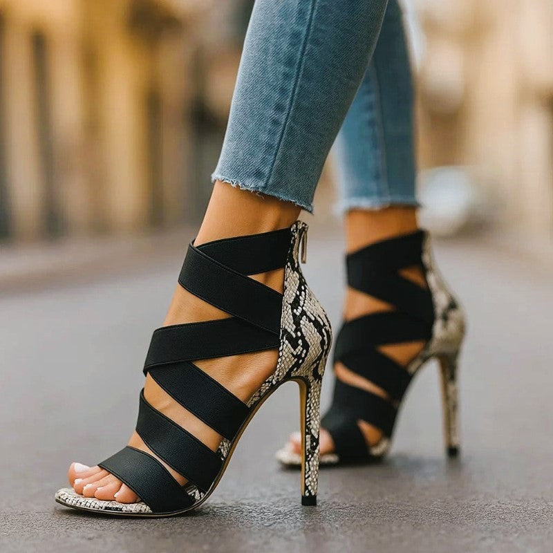 Valentina Rossi High Heel Sandals with Animal Print