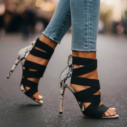 Valentina Rossi High Heel Sandals with Animal Print