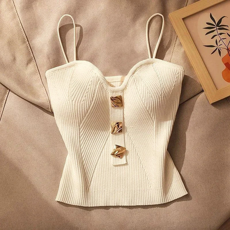 Valentina Rossi Knit Crop Top with Thin Straps