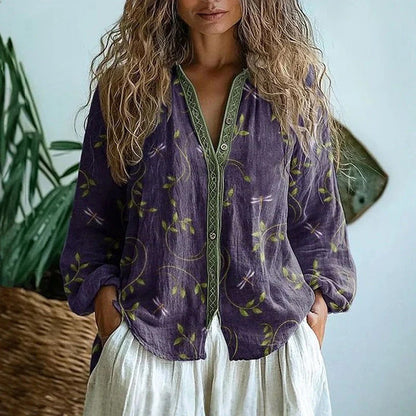 Valentina Rossi Leaf Print Button Blouse