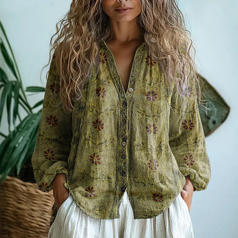 Valentina Rossi Leaf Print Button Blouse