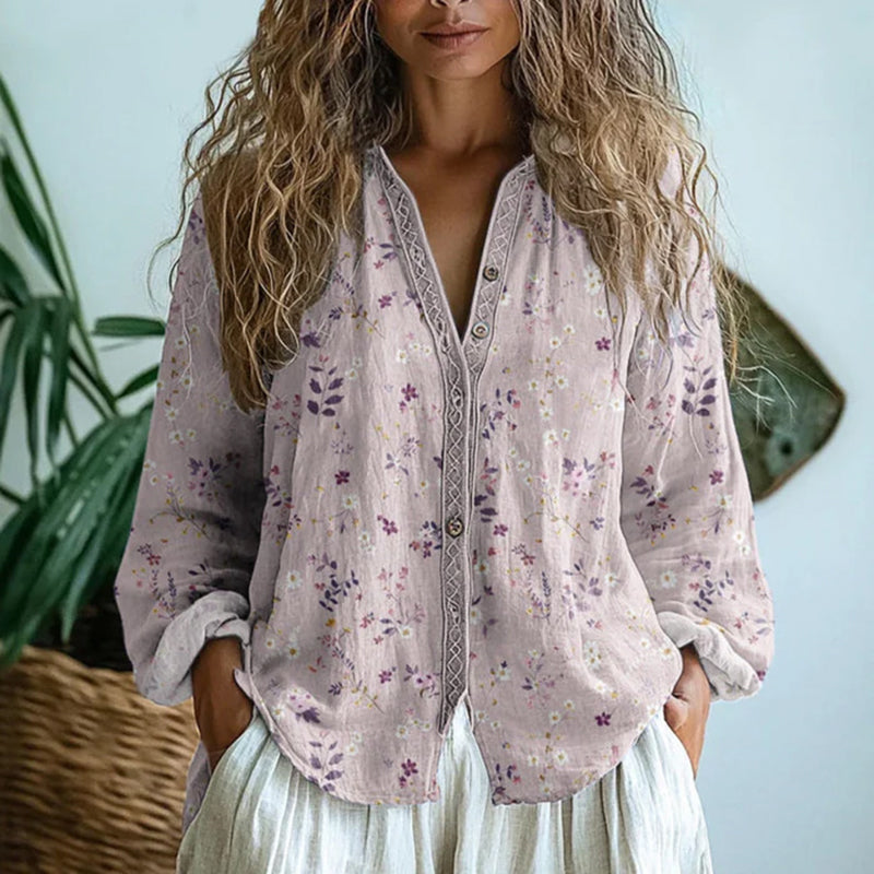 Valentina Rossi Leaf Print Button Blouse