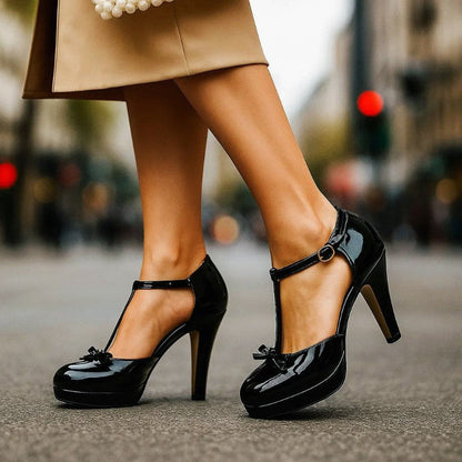 Valentina Rossi Platform Heels with Bow Tie and T-Strap