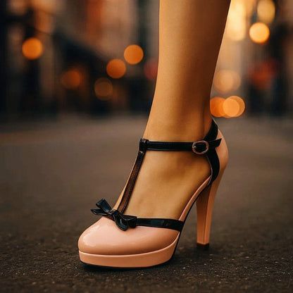 Valentina Rossi Platform Heels with Bow Tie and T-Strap