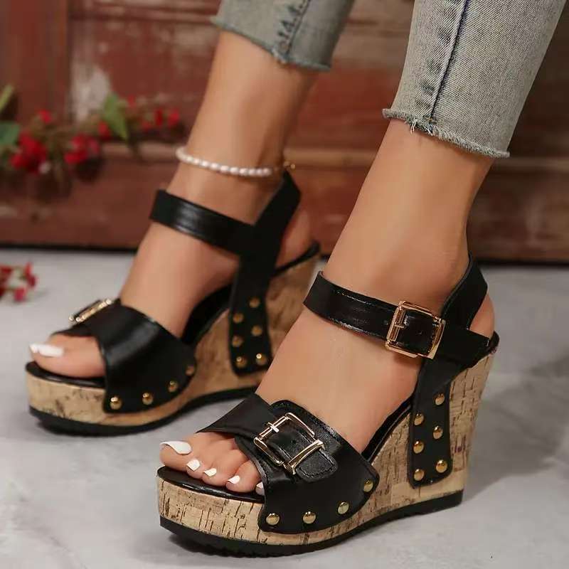 Valentina Rossi Platform Wedge Sandals with Cork Heel