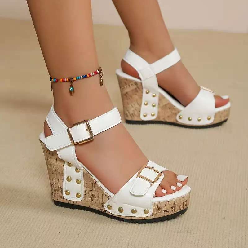 Valentina Rossi Platform Wedge Sandals with Cork Heel