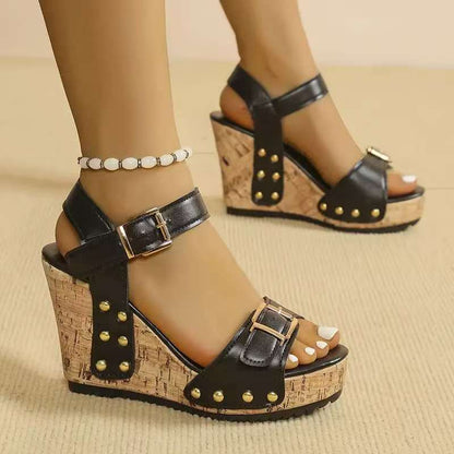 Valentina Rossi Platform Wedge Sandals with Cork Heel