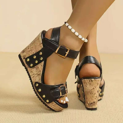 Valentina Rossi Platform Wedge Sandals with Cork Heel