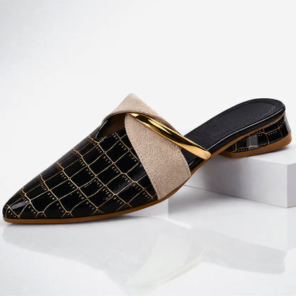 Valentina Rossi Pointed Mules with Gold Accent