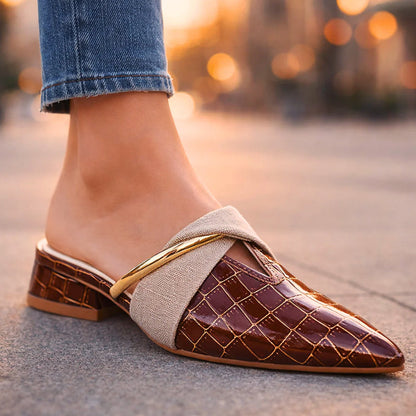 Valentina Rossi Pointed Mules with Gold Accent