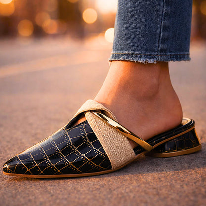 Valentina Rossi Pointed Mules with Gold Accent