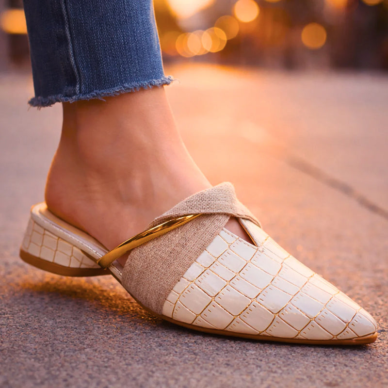 Valentina Rossi Pointed Mules with Gold Accent