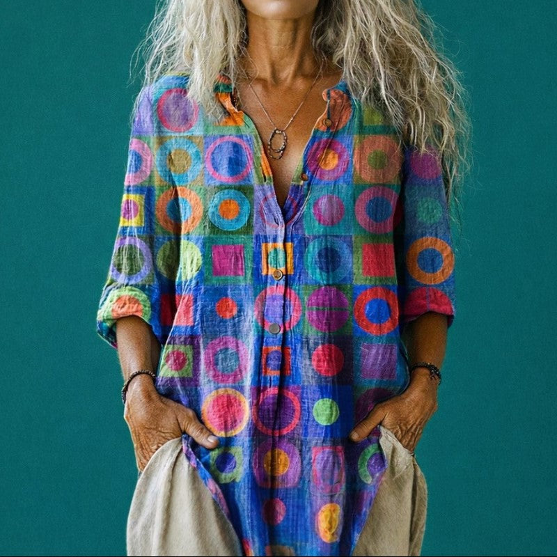 Valentina Rossi Retro Multicolor Circle Print Blouse