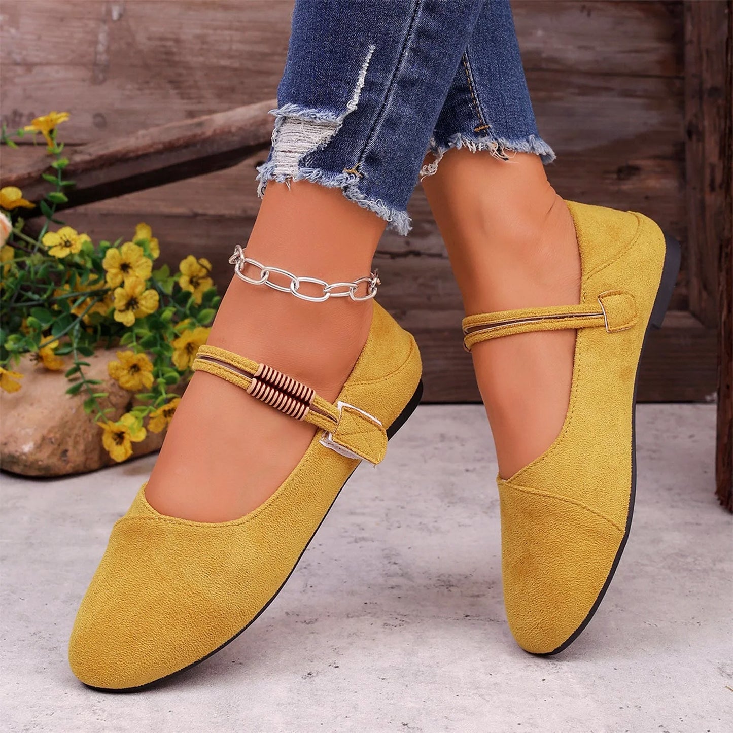 Valentina Rossi Suede Mary Jane Flats